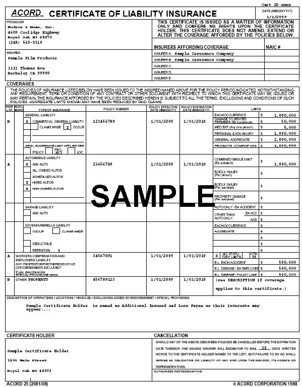 Certificate of Insurance Bounce About